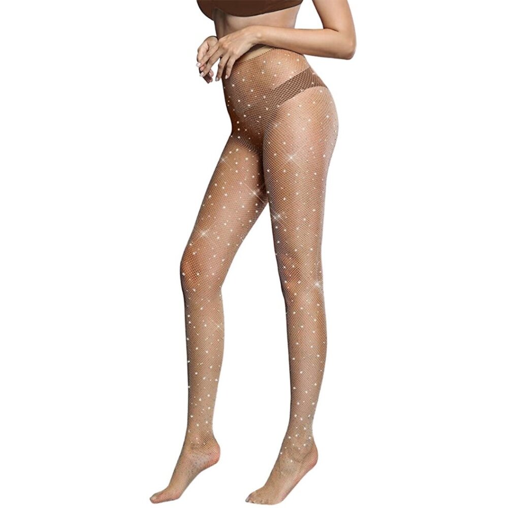 NWT Nude Rhinestone Fishnet Stockings Festival Party Rave